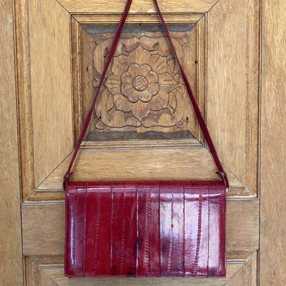 Vintage eel skin leather purse shoulder clutch red - Picture 14 of 15